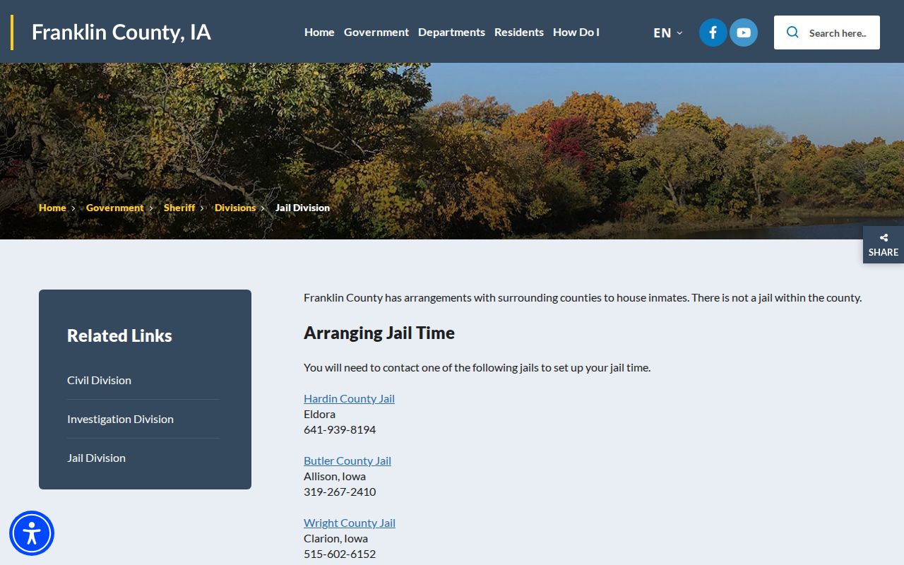 Franklin County arrest custody and four-facility housing instructions