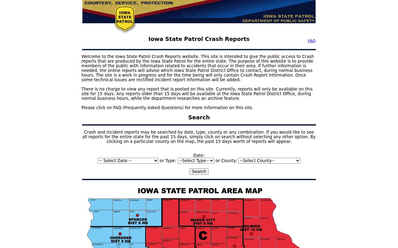 Franklin County arrest-related Iowa State Patrol crash report portal