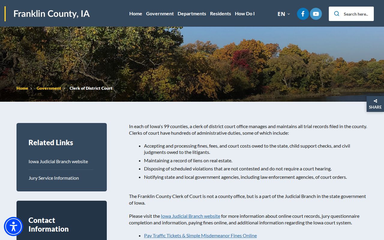 Franklin County court case clerk counter information