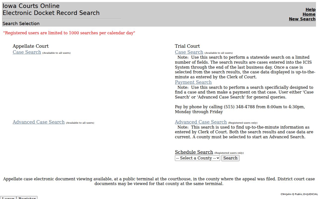 Franklin County court case search in Iowa Courts Online