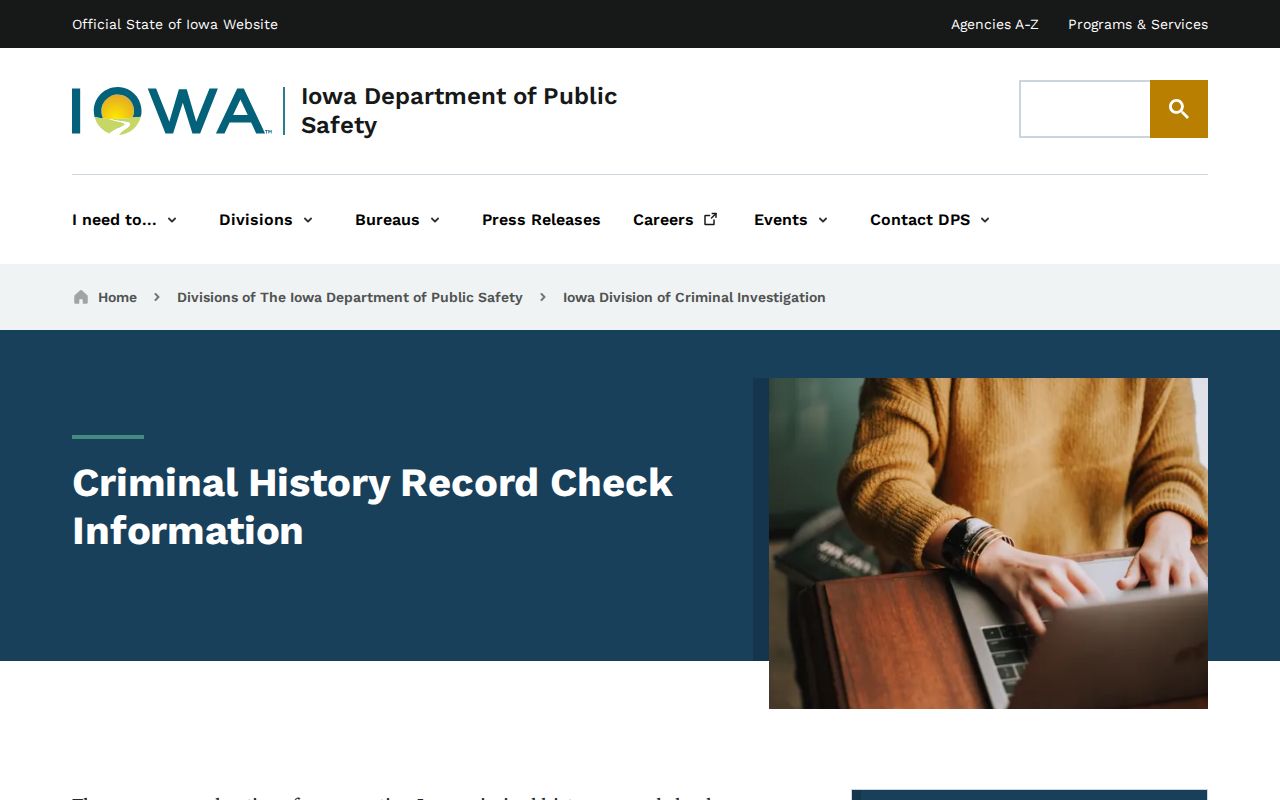 Iowa DCI official ordering choices for a Franklin County criminal history check