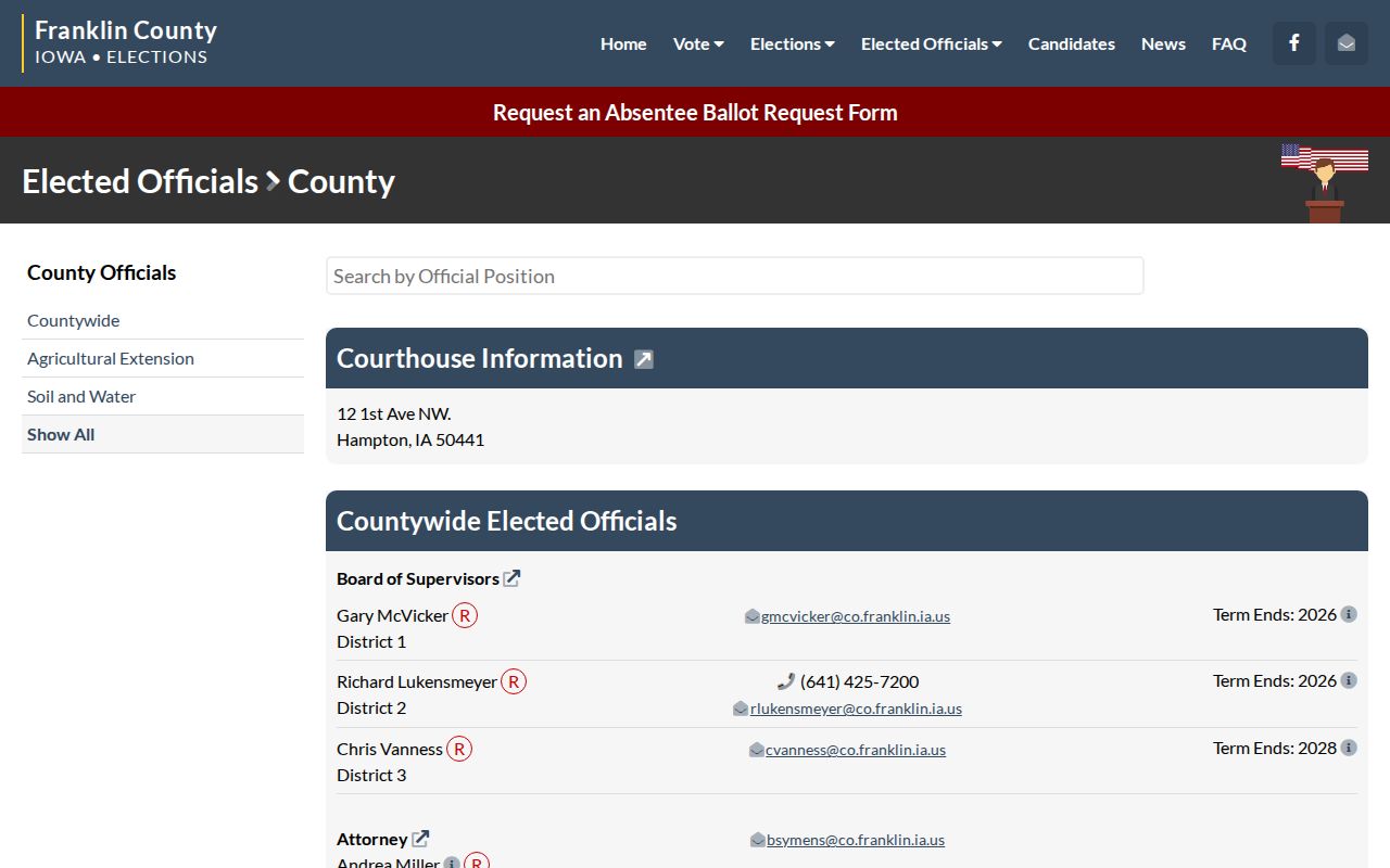 Franklin County elected officials directory for criminal justice record offices