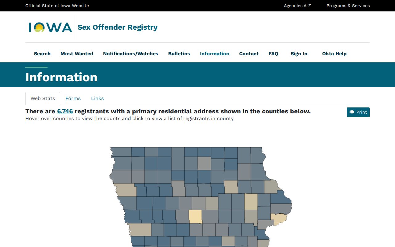 Franklin County sex offender registry statistics interface