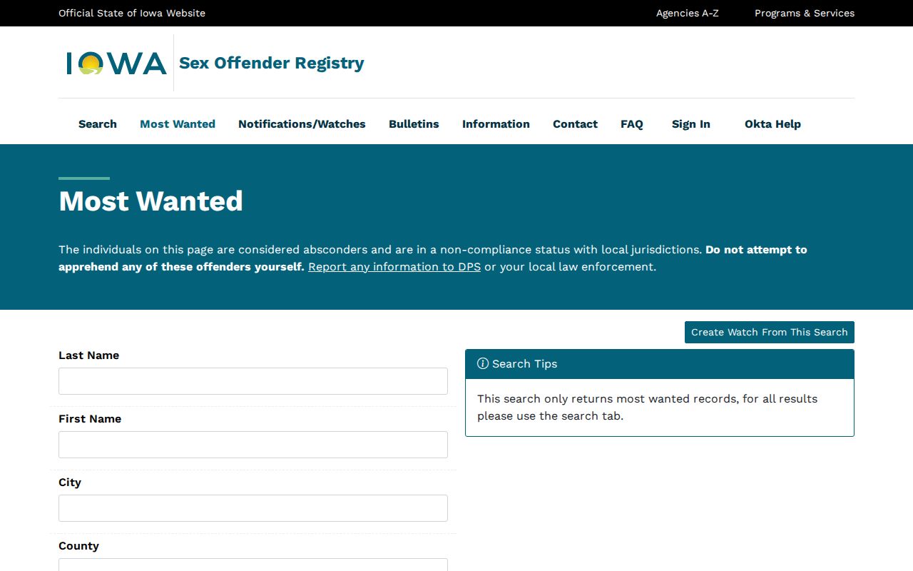 Franklin County sex offender registry noncompliance interface